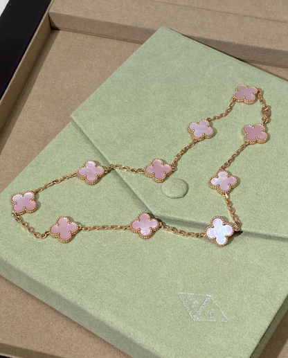 [Stars Jewelry Jewellery] Pink Necklace with Ten Clover Designs