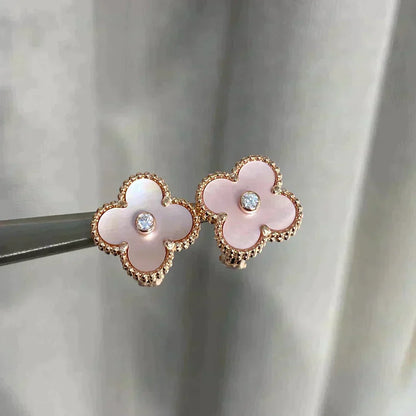 [Stars Jewelry]CLOVER MEDIUM 1 MOTIFS  PINK MOP DIAMOND EARRINGS