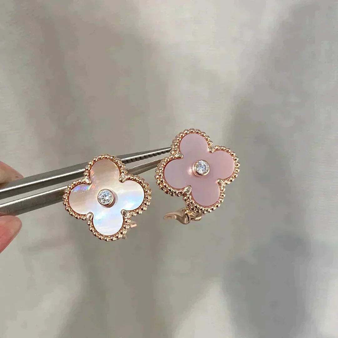 [Stars Jewelry]CLOVER MEDIUM 1 MOTIFS  PINK MOP DIAMOND EARRINGS