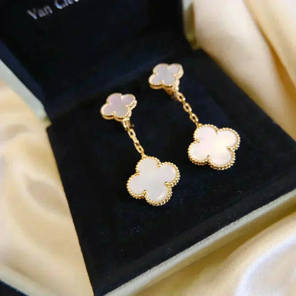 [Stars Jewelry]CLOVER 2 MOTIF WHITE MOP EARRINGS