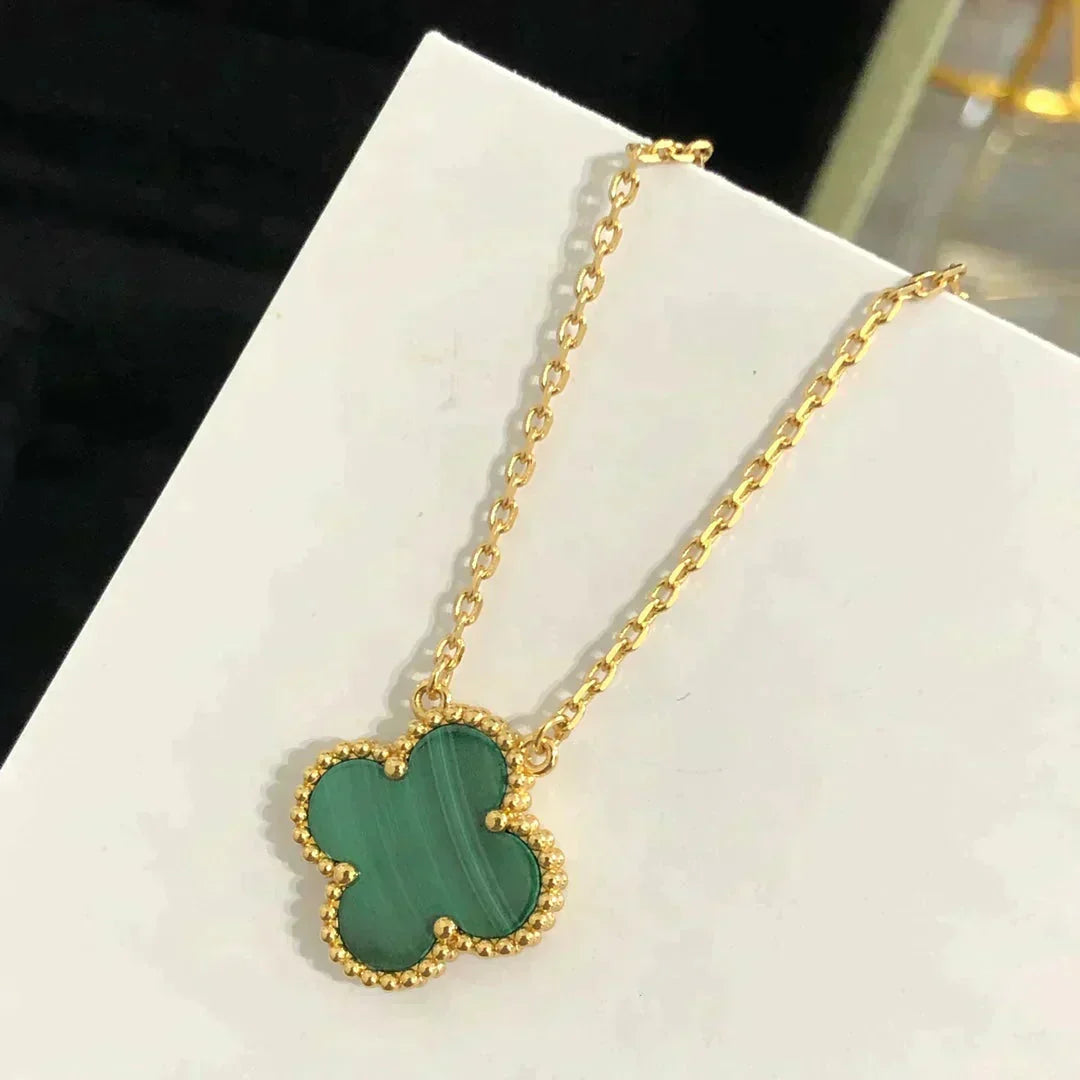 [Stars Jewelry]CLOVER 15MM MALACHITE SINGLE FLOWER  NECKLACE