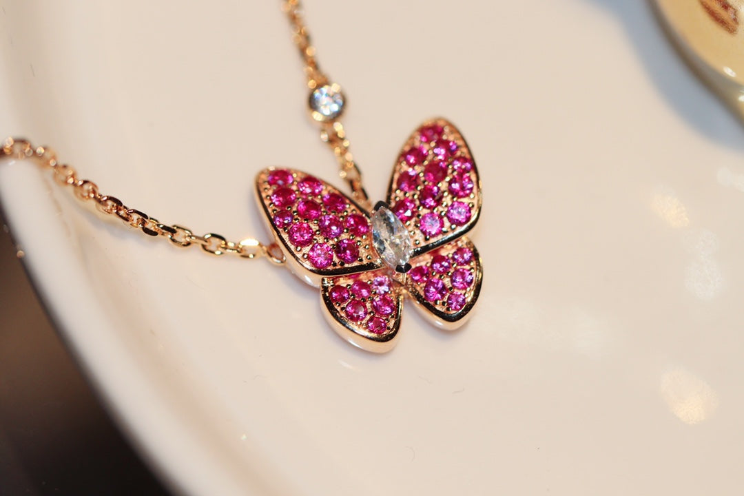[Stars Jewelry]BUTTERFLY RED DIAMOND ROSE GOLD NECKLACE