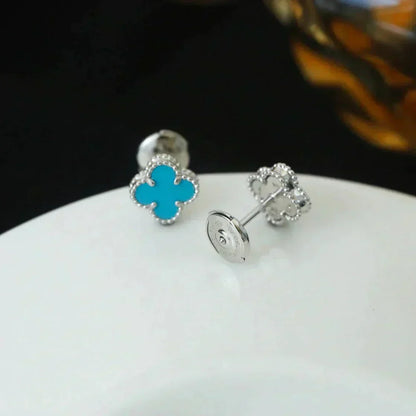 [Stars Jewelry]CLOVER MINI 9.5MM ONYX STUD EARRINGS SILVER