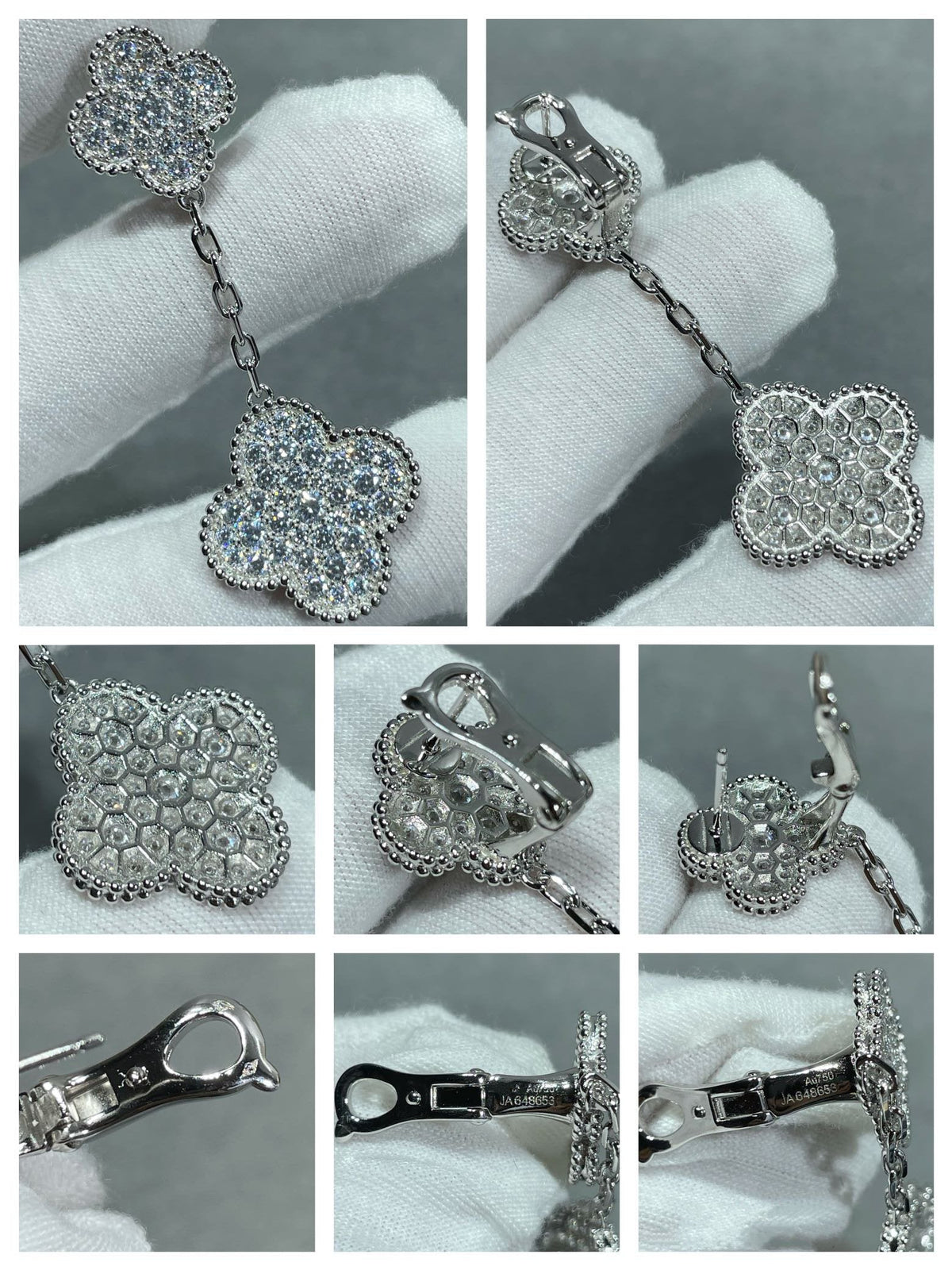 [Stars Jewelry]CLOVER 2 MOTIFS DIAMOND PAVED SILVER EARRINGS