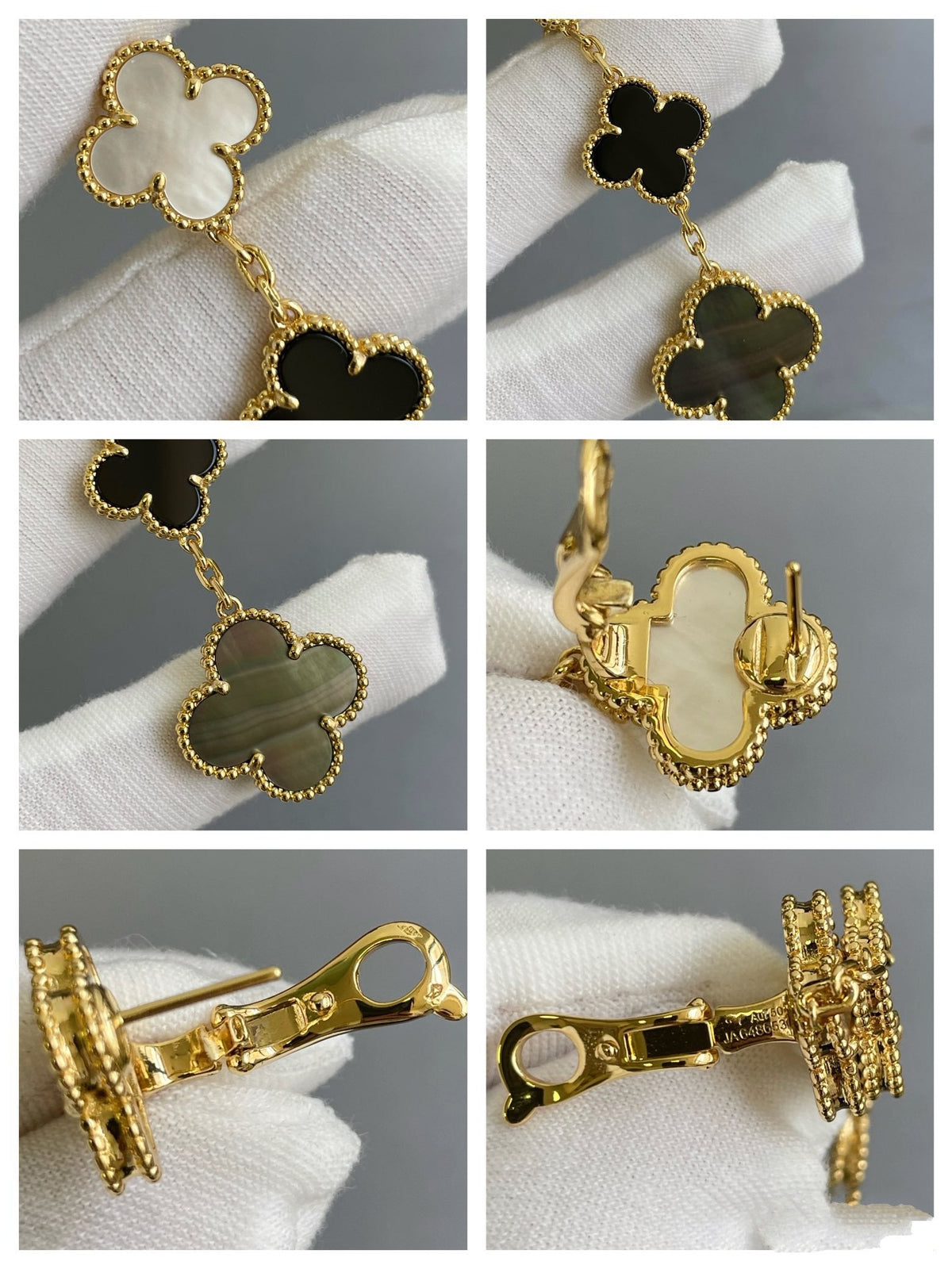 [Stars Jewelry]CLOVER 3 MOTIF MOP ONYX DARK MOP PINK GOLD EARRINGS