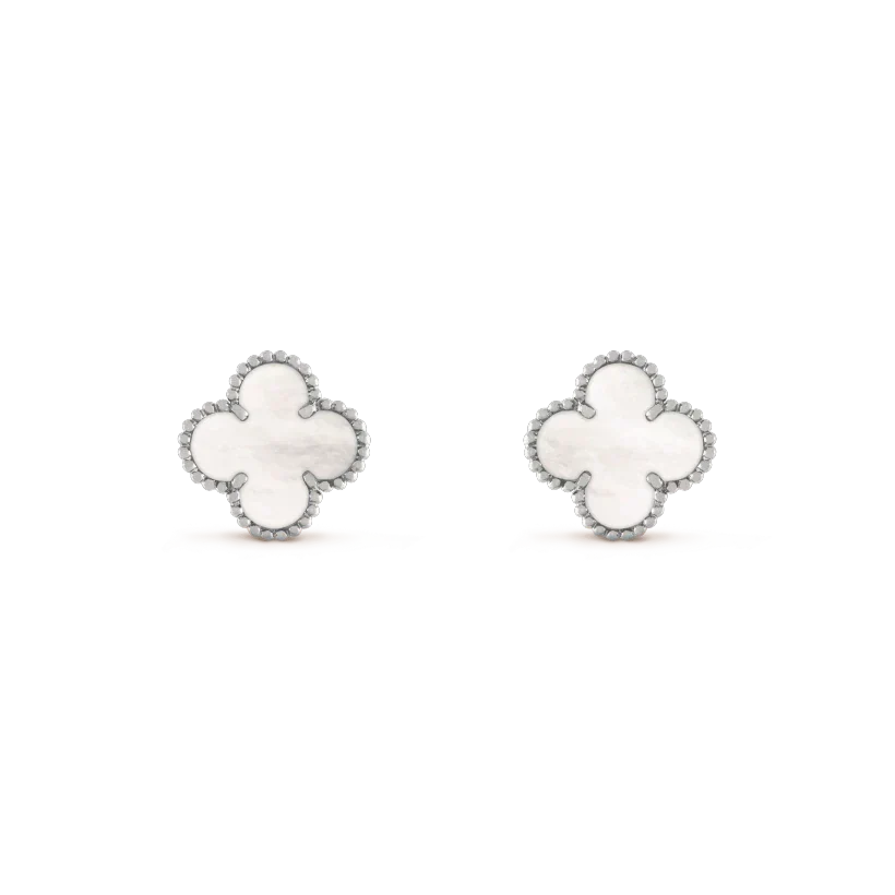 [Stars Jewelry]CLOVER MEDIUM 1 MOTIFS  WHITE MOP EARRINGS SILVER