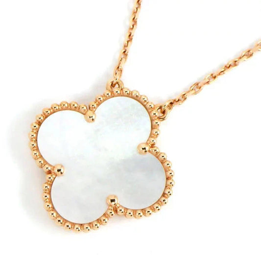[Stars Jewelry]CLOVER 15MM WHITE MOTHER-OF-PEARL GOLD NECKLACE