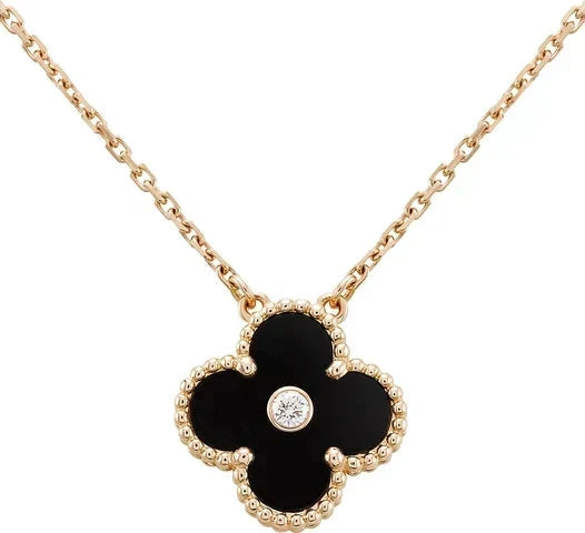 [Stars Jewelry]CLOVER 15MM DIAMOND ONYX NECKLACE