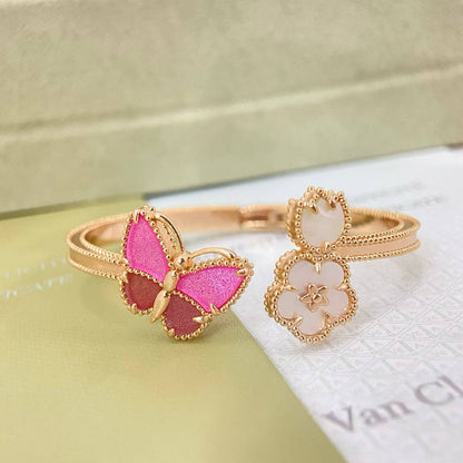[Stars  Jewelry]ROSE QUARTZ THREE‑IN‑ONE BUTTERFLY BRACELET