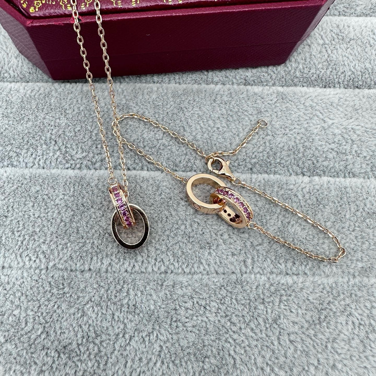 [Stellar Jewelry]LOVE DOUBLE PINK STONES RING BRACELET