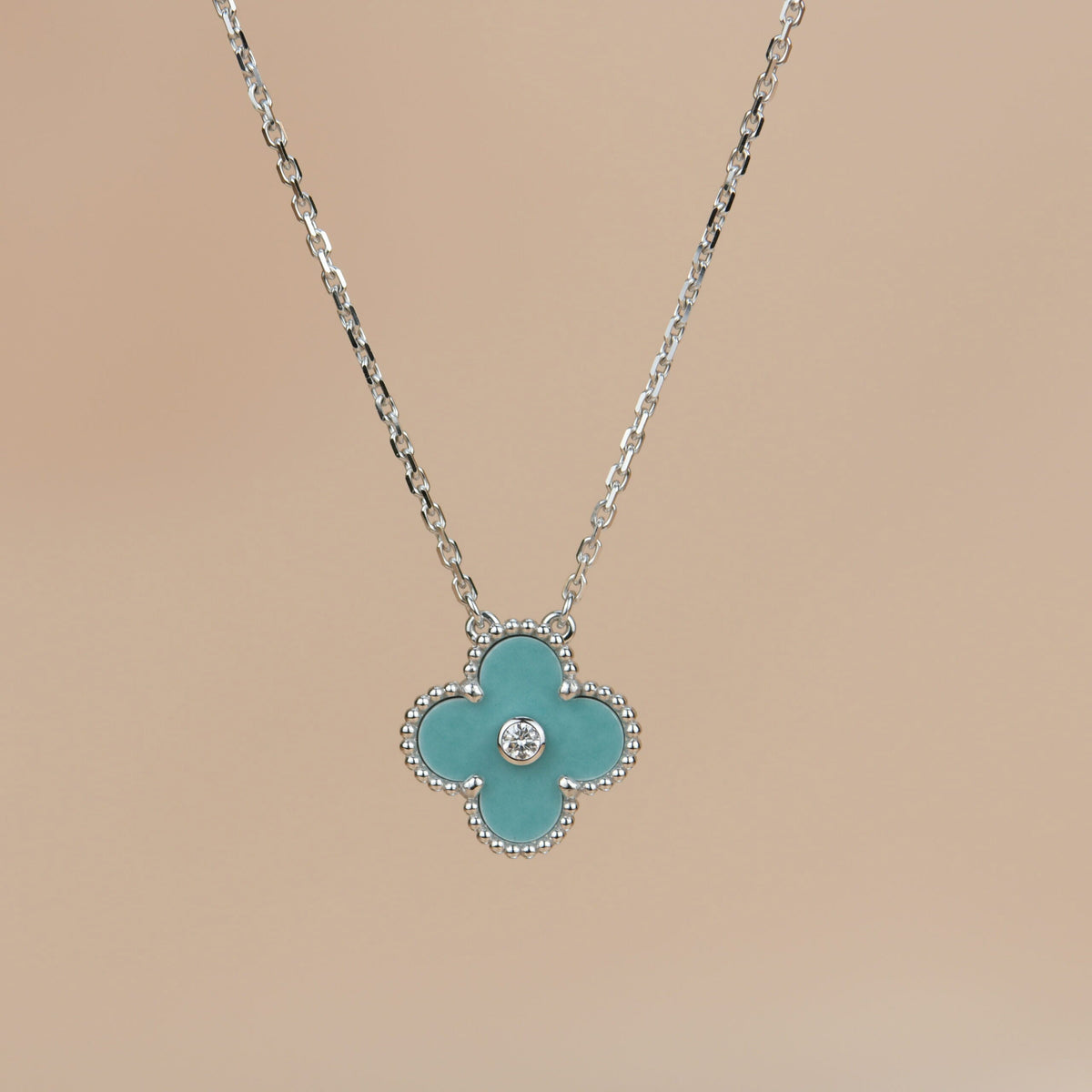 [Stars Jewelry]CLOVER 15MM DIAMOND SVRES PORCELAIN  NECKLACE SILVER