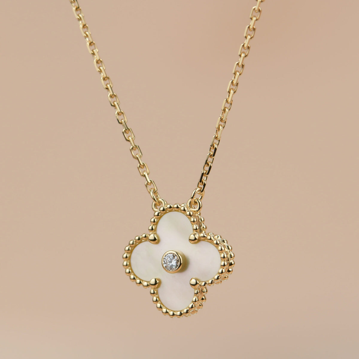 [Stars Jewelry]CLOVER 15MM DIAMOND GOLD MOTHER OF PEARL NECKLACE