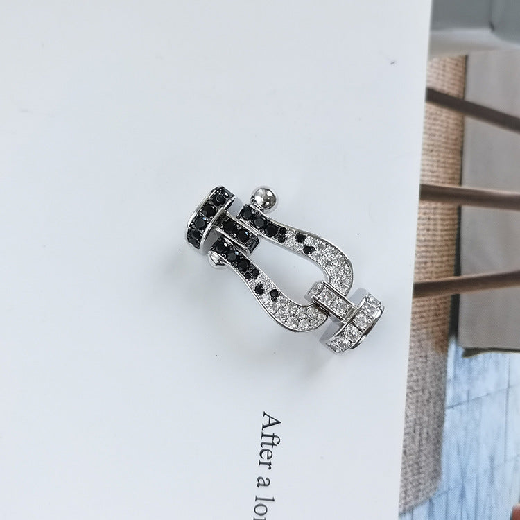 [Stars Jewelry]FORCE LARGE HORSESHOE BLACK WHITE DIAMOND BRACELET SILVER
