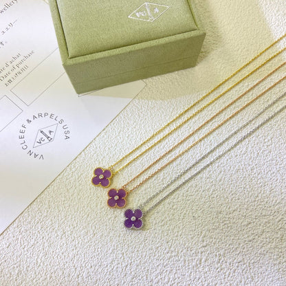 [Stars Jewelry Jewelry]CLOVER 15MM DIAMOND  PURPLE VIOLET NECKLACE