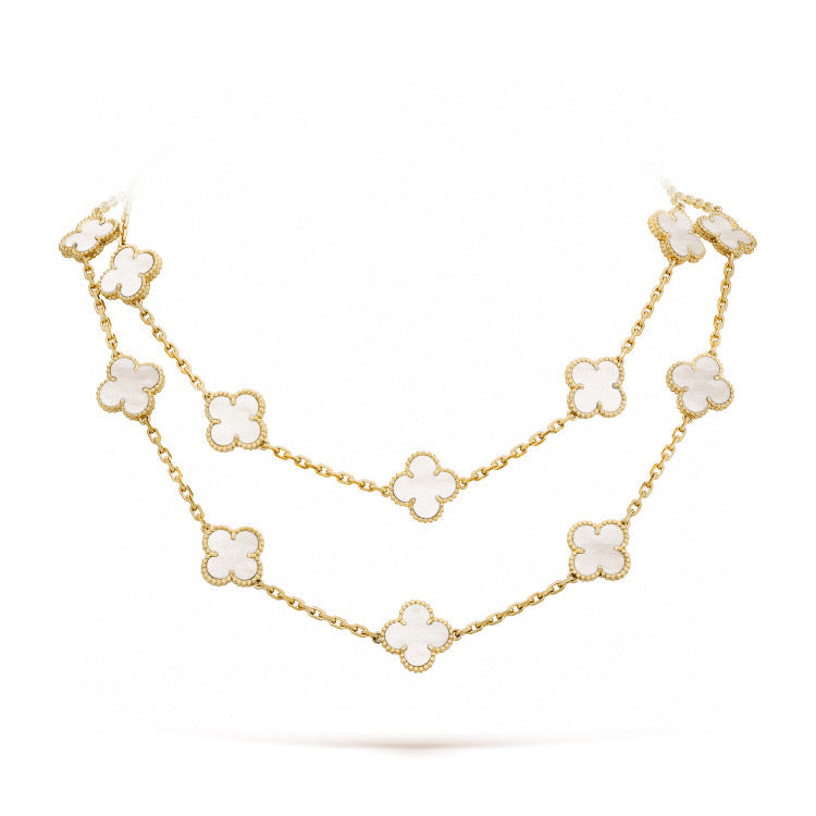 [Stars Jewelry]CLOVER 20 MOTIFS WHITE MOP NECKLACE