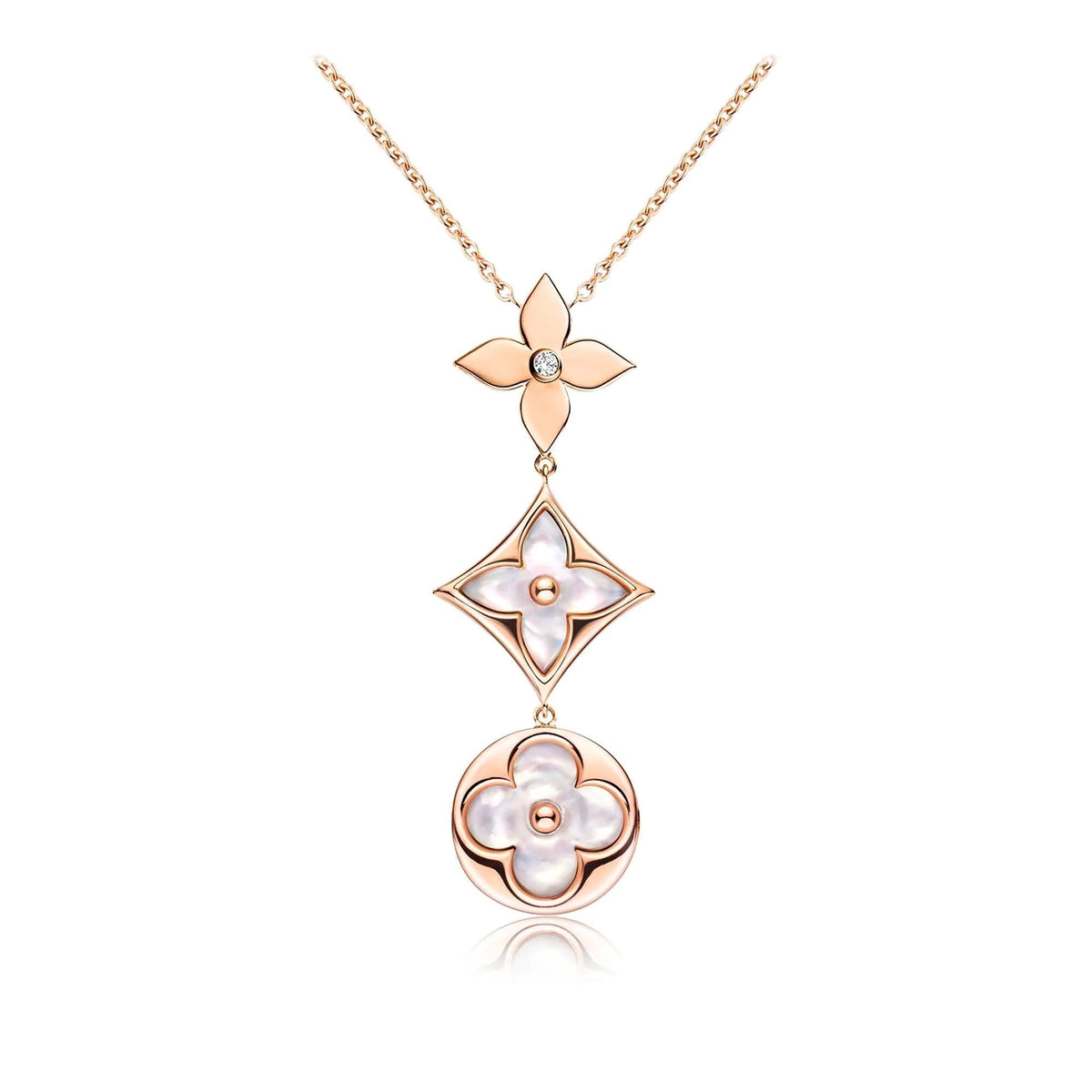 [Stars Jewelry]COLOR BLOSSOM LARIAT NECKLACE PINK GOLD WHITE MOTHER PEARL AND DIAMOND