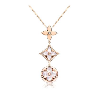 [Stars Jewelry]COLOR BLOSSOM LARIAT NECKLACE PINK GOLD WHITE MOTHER PEARL AND DIAMOND