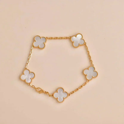 [Stars Jewelry]CLOVER WHITE PEARL MOP 5 MOTIF BRACELET COLLECTION