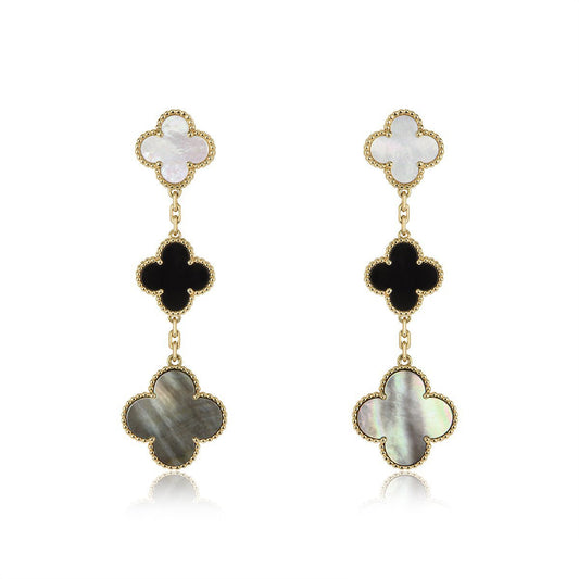 [Stars Jewelry]CLOVER EARRINGS GOLD ONYX MOP 3 MOTIF
